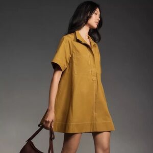Maeve The Jeannie Short-Sleeve A-Line Mini Dress Mustard Yellow Size XS